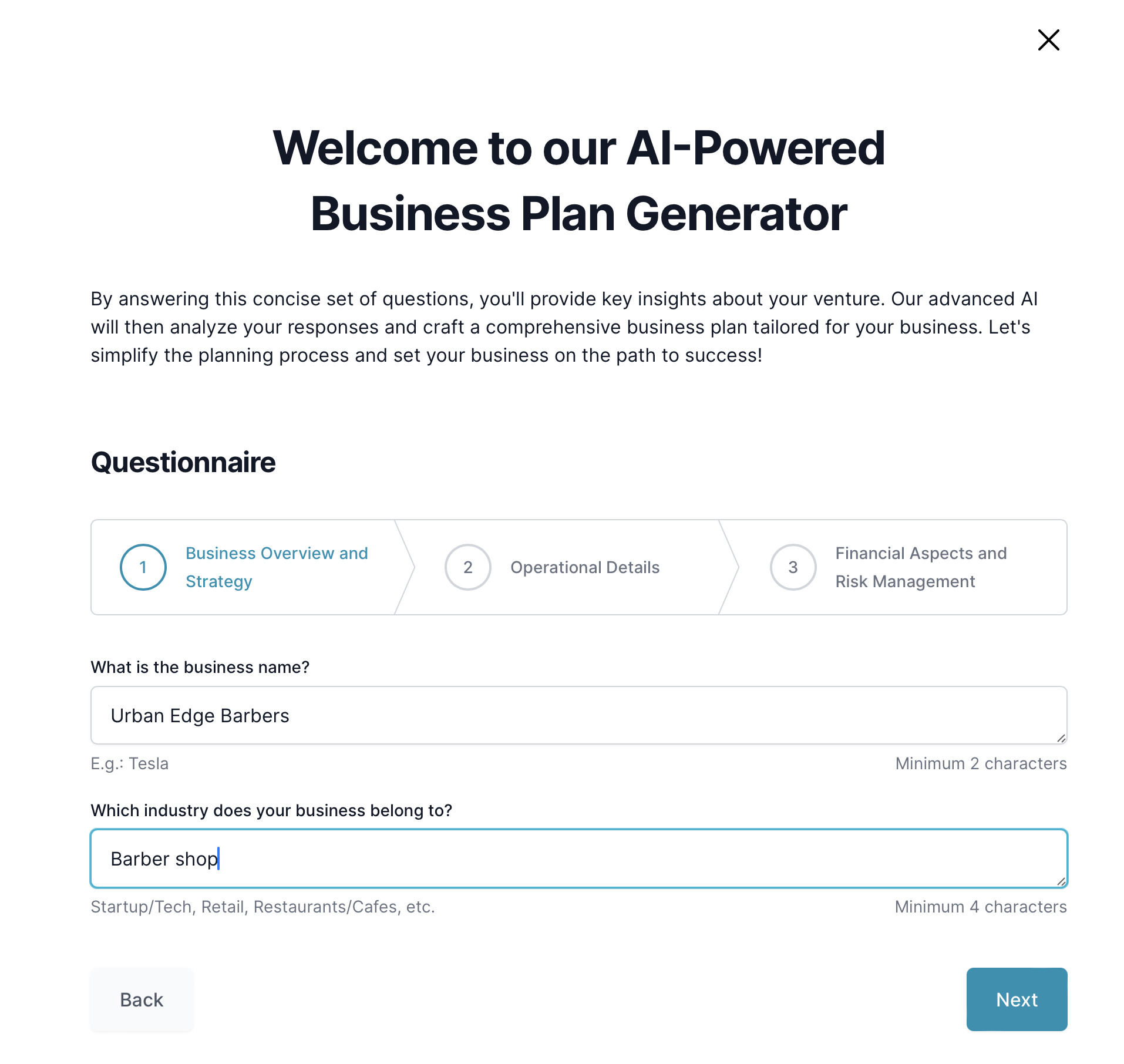 Barber shop business plan: questionnaire