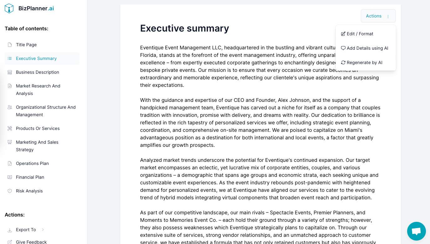 Event management business plan: result