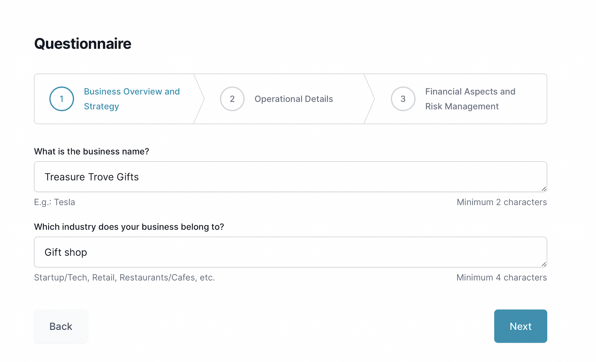 Gift shop business plan: questionnaire
