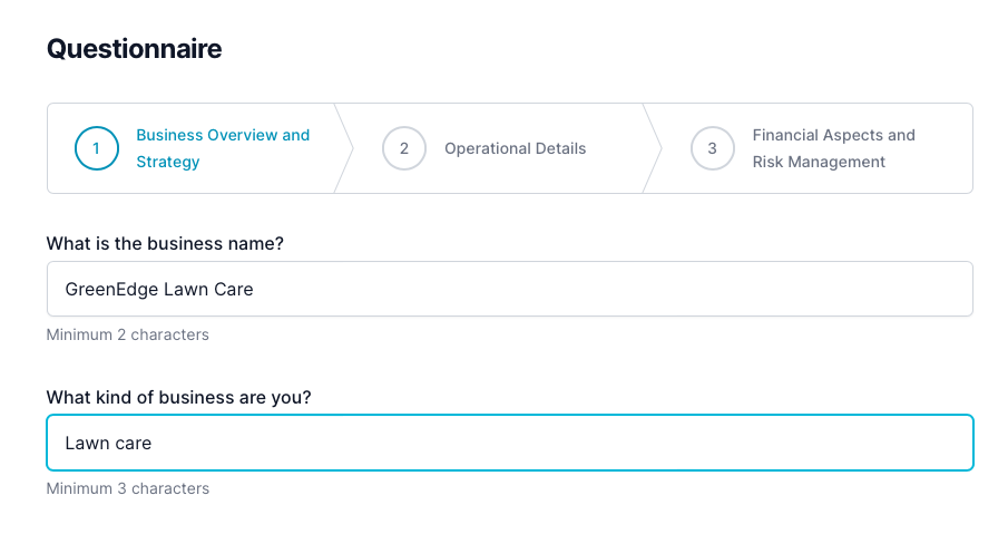 Lawn care business plan: questionnaire