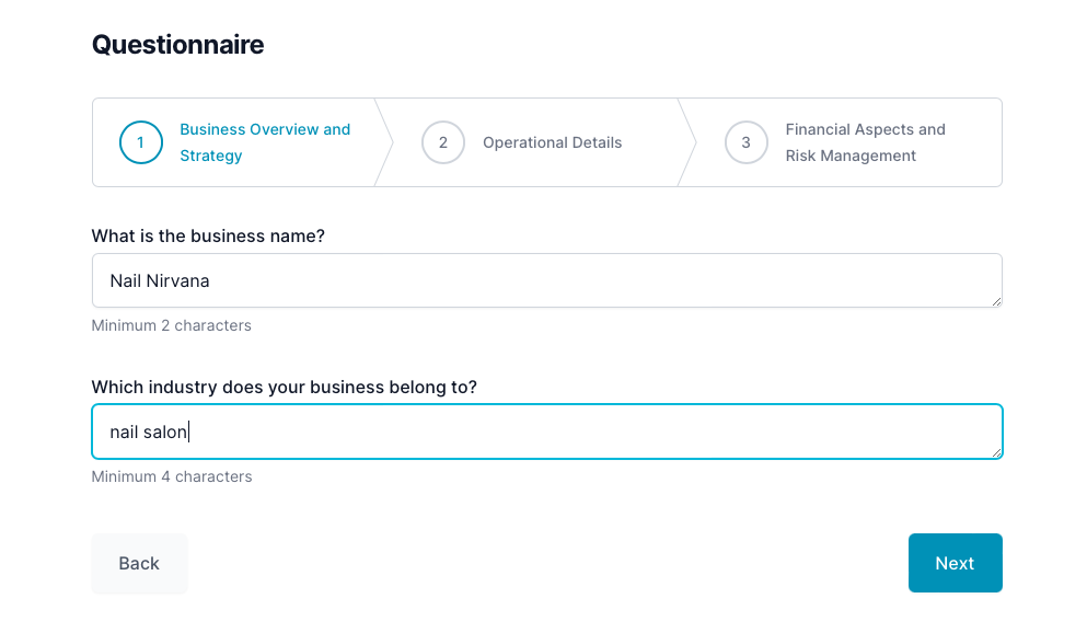 Nail salon business plan: questionnaire