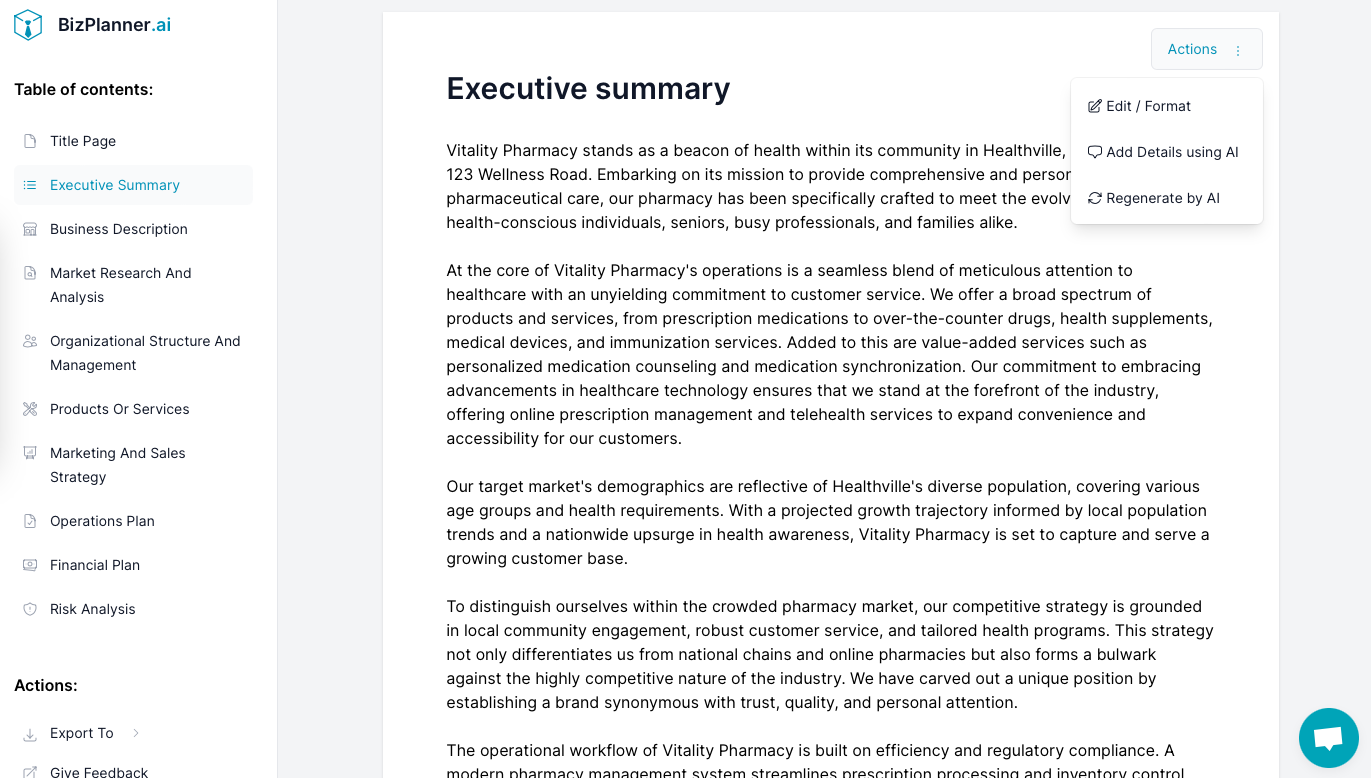Pharmacy business plan: result