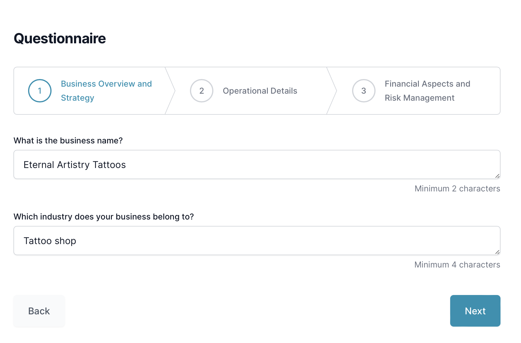 Tattoo shop business plan: questionnaire
