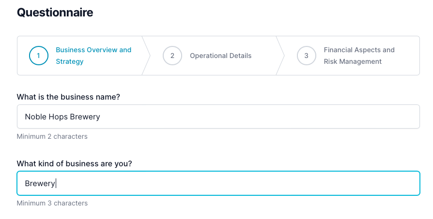 Brewery business plan: questionnaire