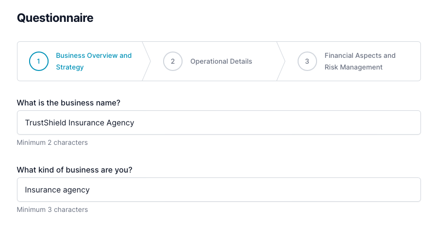 Insurance agency business plan: questionnaire