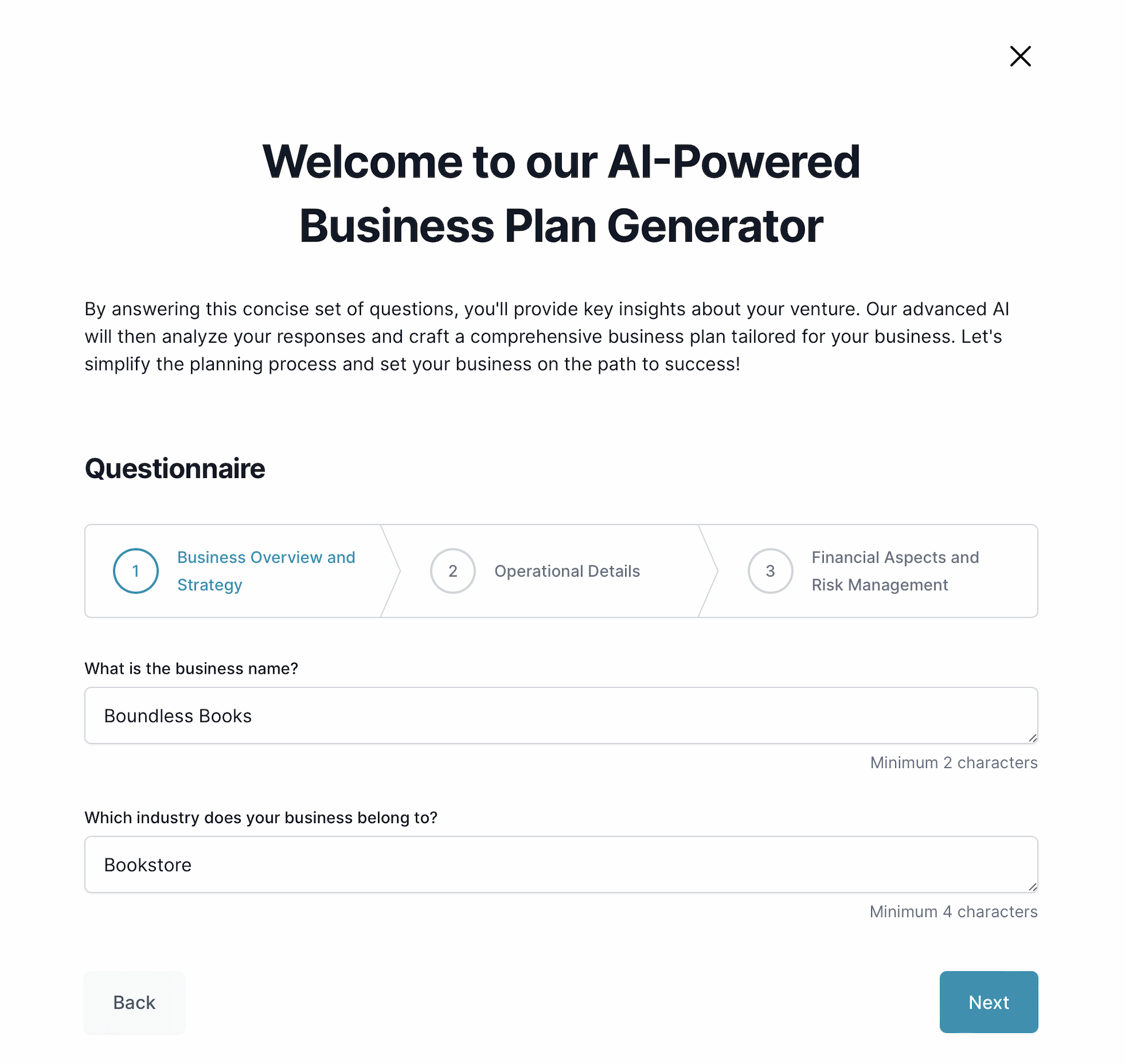 Bookstore business plan: questionnaire