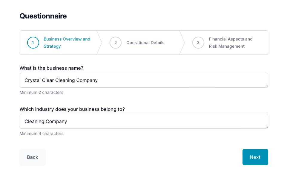 Cleaning company business plan: questionnaire
