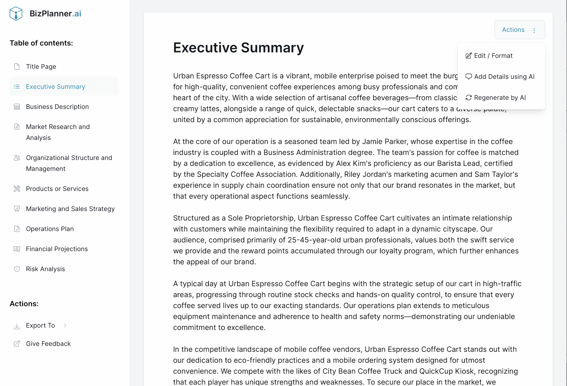 coffee truck business plan