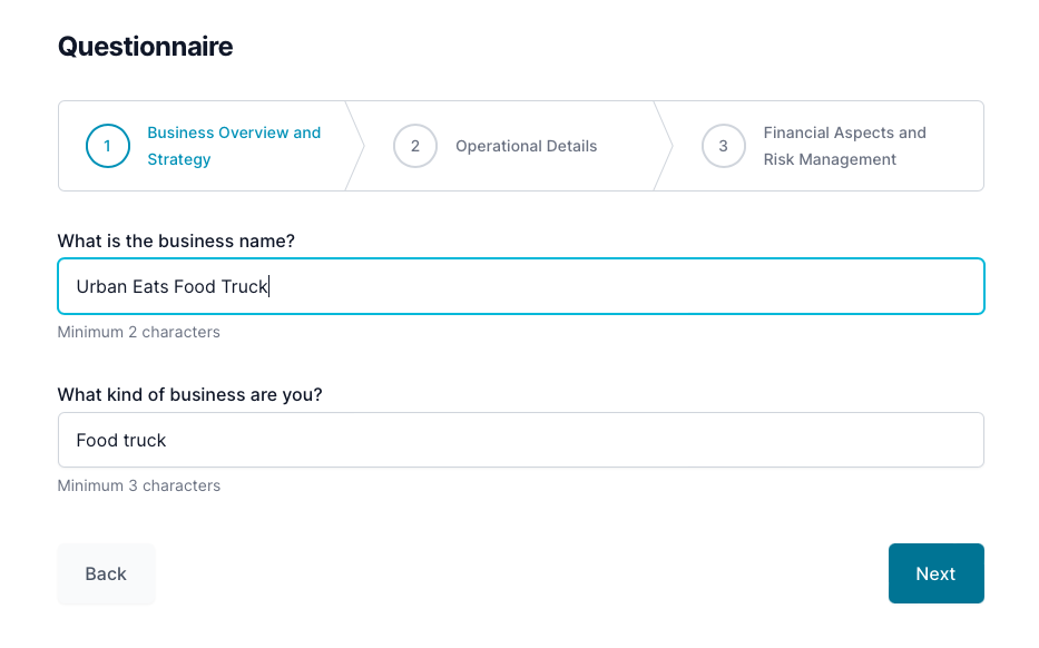 Food truck business plan: questionnaire