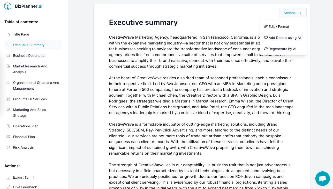 Marketing agency business plan: result