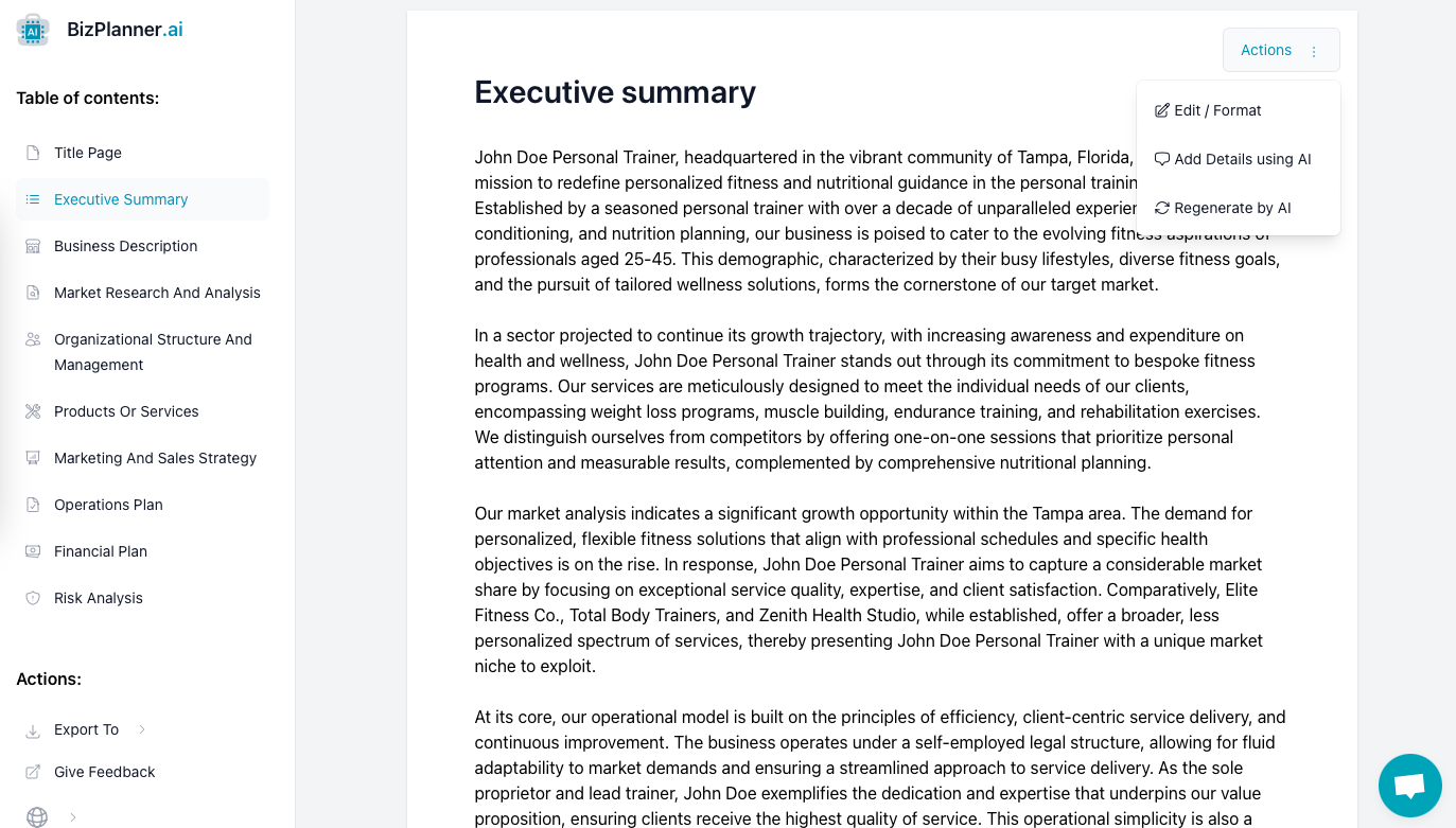 Personal trainer business plan: result