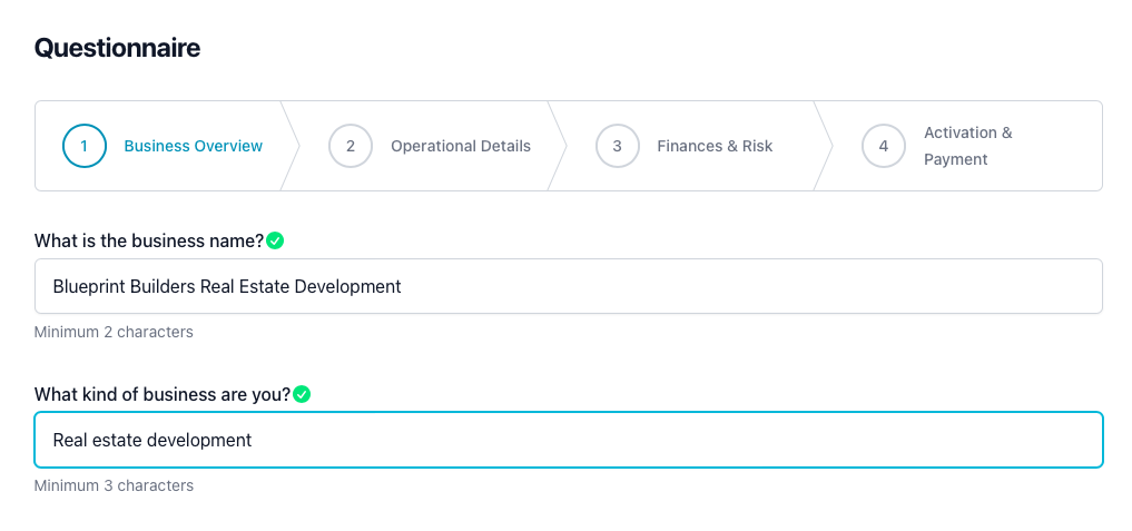 Real estate development business plan: questionnaire