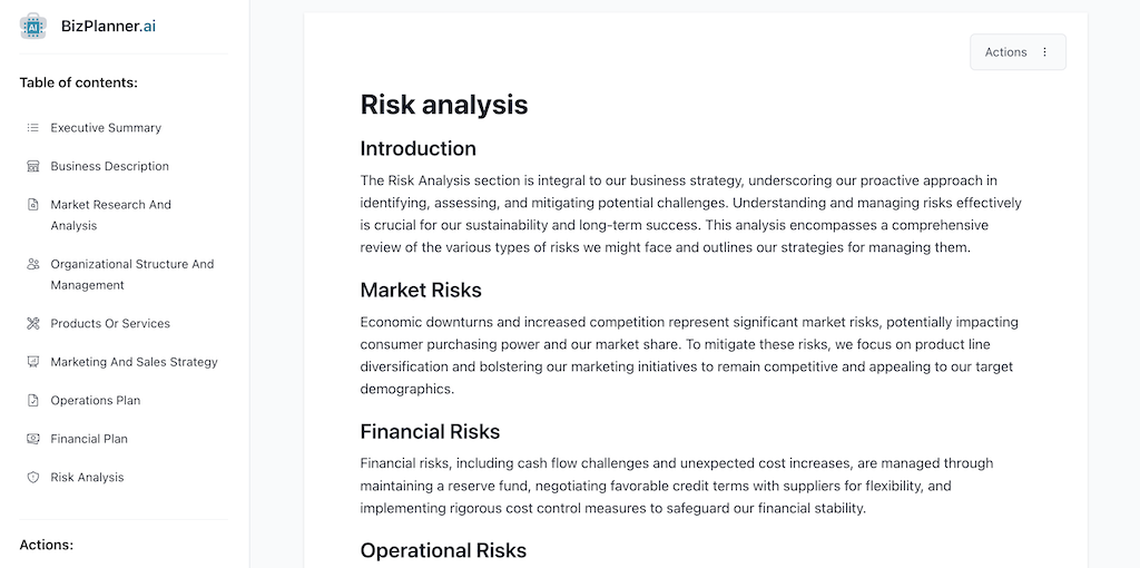 Components of a business plan: Risk Analysis