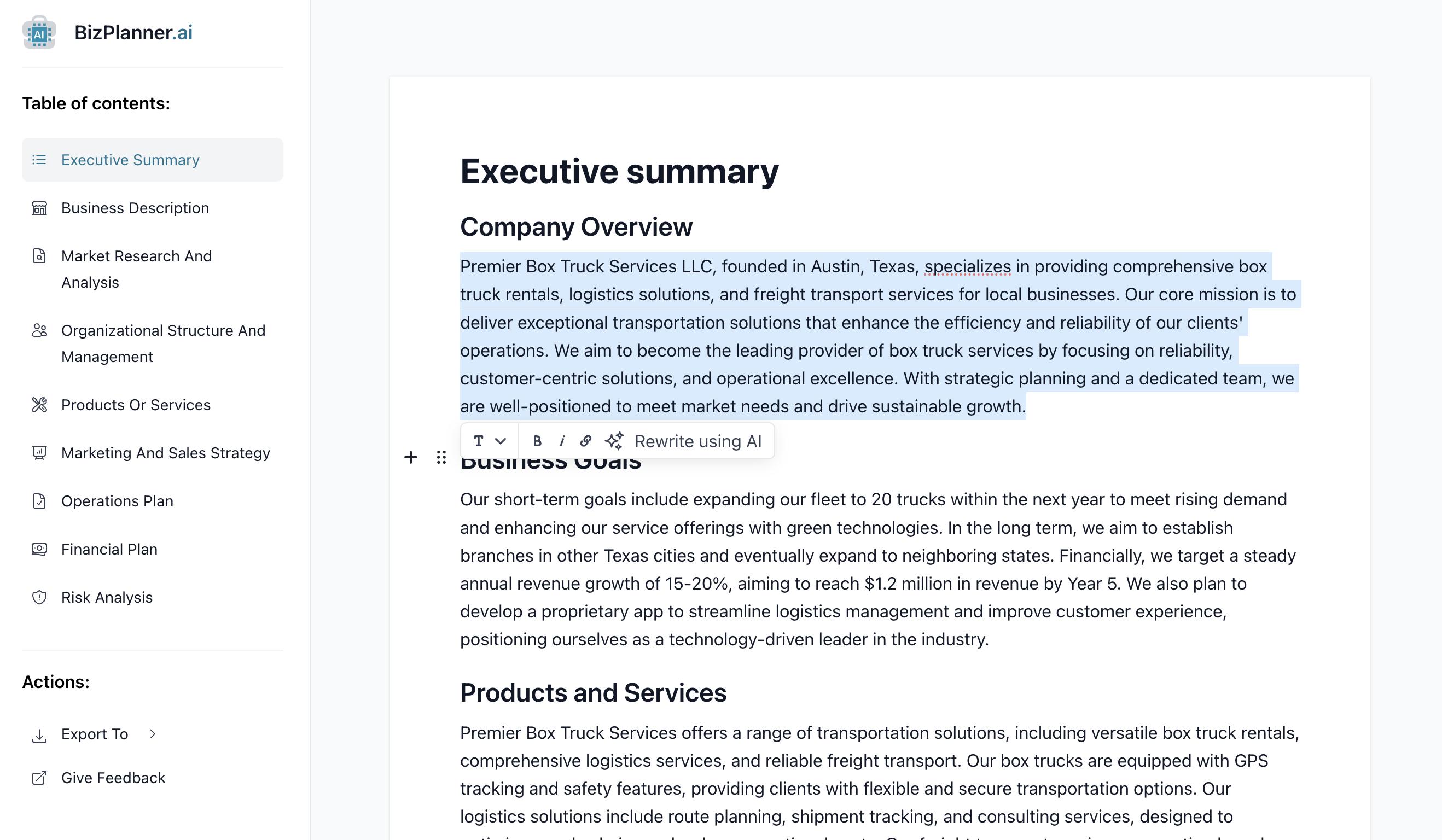 Box truck business plan template + PDF