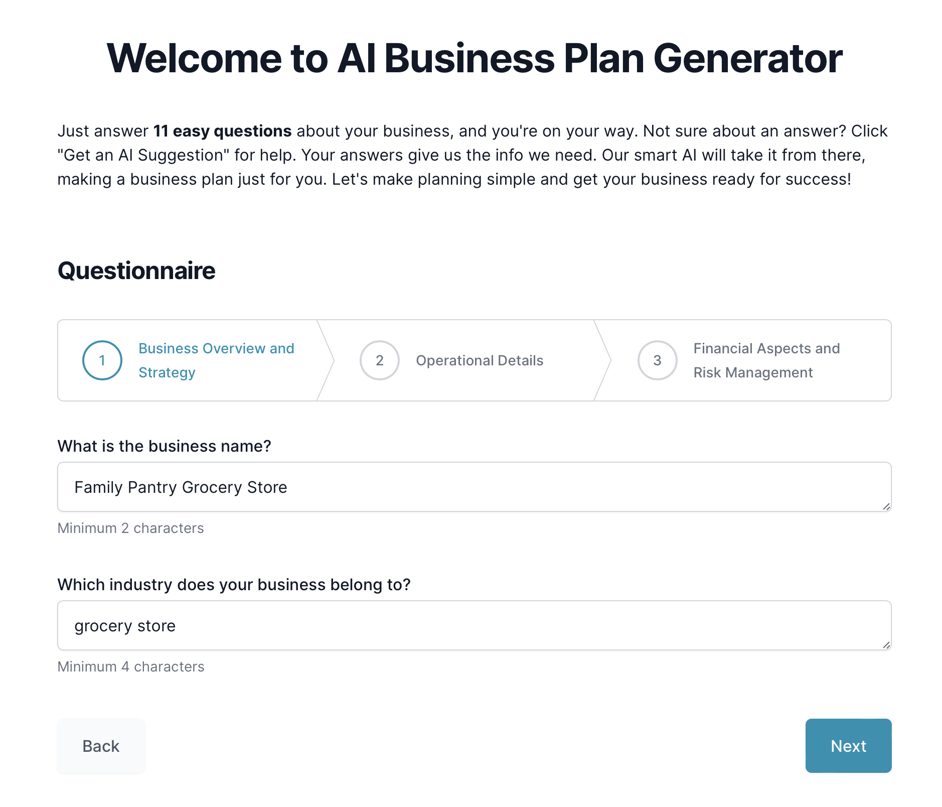 Grocery store business plan: questionnaire