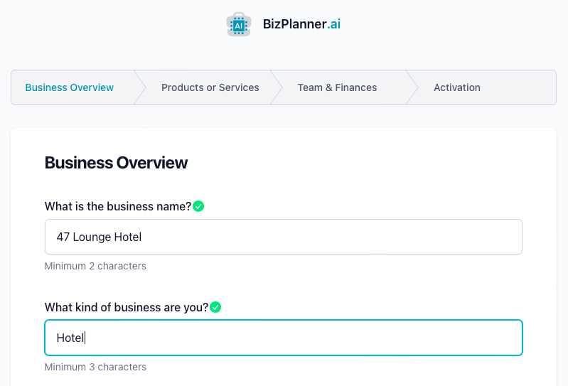 Hotel business plan: questionnaire