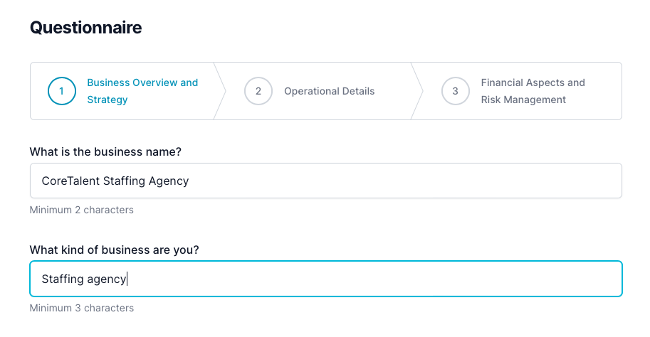 Staffing agency business plan: questionnaire