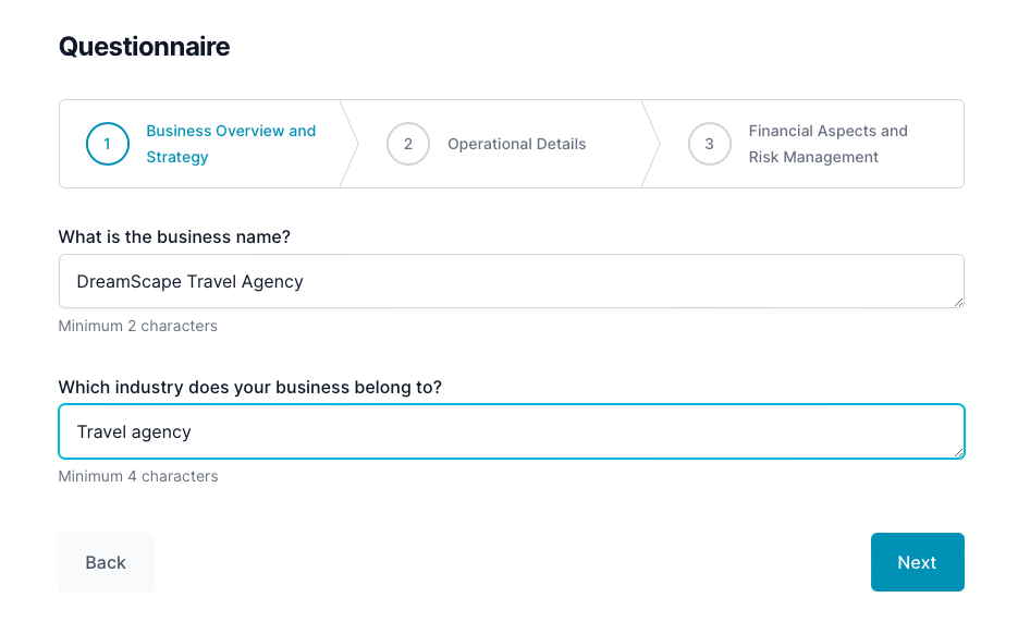 Travel agency business plan: questionnaire